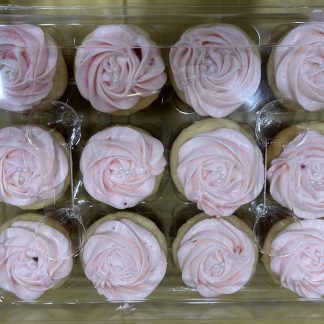 White Cupcakes with Strawberry Center